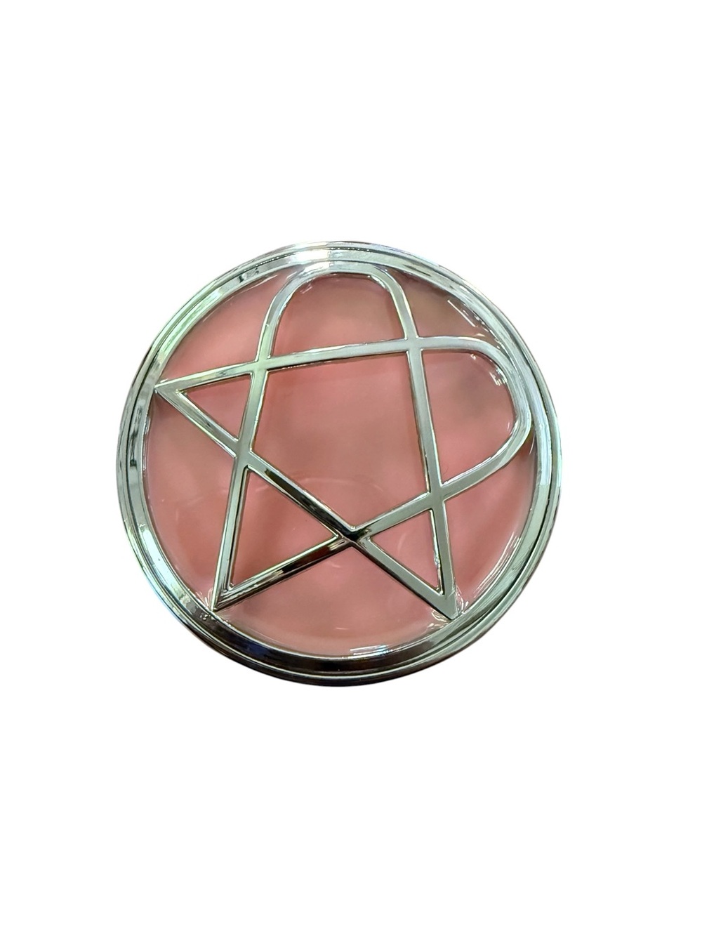 Vintage Pink & Silver Tone Pentagram Heartagram Round Goth Y2K Belt Buckle